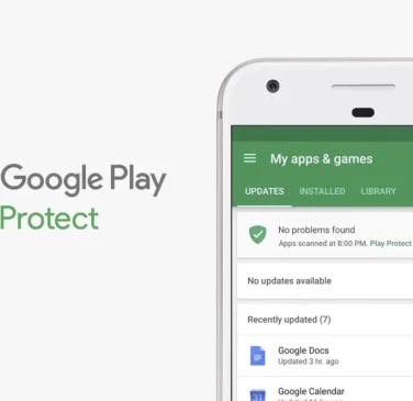 لوگوی Google play protet و یک موبایل